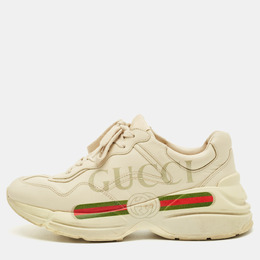 Gucci Cream Leather Rhyton Lace Up Sneakers Size 39.5 1220997