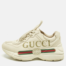 Gucci Off White Leather Rhyton Logo Print Low Top Sneakers Size 35.5 1220800