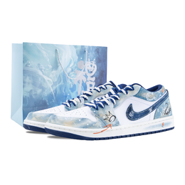 Jordan Кроссовки Air 1 Graffiti Denim устойчивые к истиранию низкие винтажные баскетбольные мужские бело-голубые (специальная сумка для покупок), цвет White Blue (Special Shopping Bag) ih0648-141（team836-涂鸦牛仔） | white blue (special shopping bag)