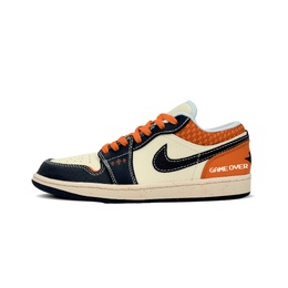Jordan Кроссовки Air 1 устойчивые к истиранию мужские низкие винтажные баскетбольные черно-оранжевые (Shiyue), цвет Black Orange (Shiyue) hq3437-101(team188-炘也) | black orange (shiyue)