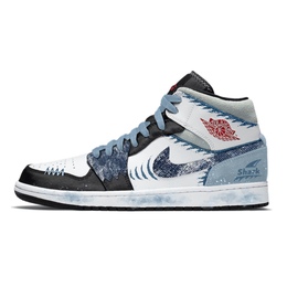 Jordan Air 1 Deep Sea Secret Realm устойчивые к истиранию мид-топ винтажные баскетбольные кроссовки мужские черно-синие, цвет Black Blue 852542-100（team392-深海秘境） | black blue