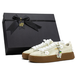 Puma Смэш Платформ Лоу Топ женские скейтерские кроссовки бежевые, цвет Beige (Obsidian Box) 366488-03 (team919-花蝶绮梦礼盒款） | beige (obsidian box)