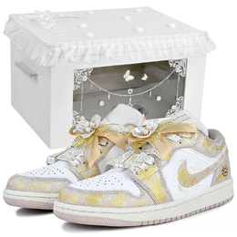 Jordan Женские скейтерские кроссовки Air 1 Lightweight Low Top в элегантном розово-золотом цвете Pearl Baroque с подарочной коробкой, цвет Pearl Baroque-Gift Box 2 dc0774-162(team96-珍珠巴洛克s-box） | pearl baroque-gift box 2