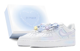 Кроссовки Nike Air Force 1 Low противоскользящие износостойкие низкие для скейтбординга GS бело-сине-фиолетовые, цвет Blue Purple White dh2920-111(team88-甜心涂鸦s-box) | blue purple white