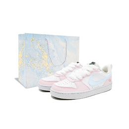 Nike Кроссовки для скейтбординга Court Borough Meow Claw Sweetheart с противоскользящей подошвой и амортизацией, низкие, детские, женские, розовые, цвет Pink dv5456-102（team-1432喵爪甜心s-box） | pink