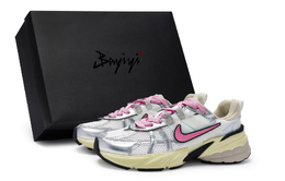 Nike V2K Беговые кроссовки с амортизацией противоскользящие износостойкие низкие женские белый серебристый розово-красный, цвет White Silver Rose Red fd0736-100(team80-女薄荷奶咖玫红sbox) | white silver rose red