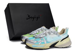 Nike V2K Бег Амортизирующие противоскользящие низкие кеды повседневные беговые кроссовки женские синий/зеленый серебристый, цвет Blue Green Silver fd0736-100(team80-女款青风绿意s-box) | blue green silver