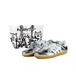 Adidas Самба OG Silk Silver Star противоскользящие износостойкие низкие скейтерские кроссовки женские серебристые, цвет Silver (Shopping Bag) jr0035(team619-丝绸银星s-box) | silver (shopping bag)