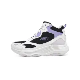 Skechers Амортизирующие износостойкие кэжуал кеды женские черно-бело-фиолетовые, цвет Black White Purple 168008-bkmt | black white purple