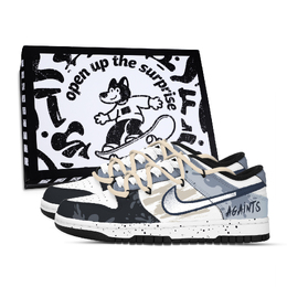 Nike Нарушение правил Dunk устойчивые к истиранию лоу-топ скейтбордские кроссовки унисекс черный белый синий, цвет Black White Blue dd1391-100（team971-违反规则鞋盒） | black white blue