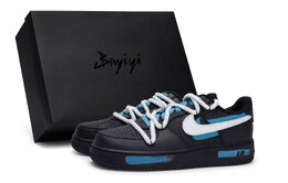 Nike Кроссовки Air Force 1 Low-Top Unisex черно-белые с голубым, цвет Black White Lake Blue cw2288-001(team80-明月斜湖蓝s-box) | black white lake blue
