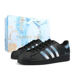 Adidas Кроссовки Superstar Unisex низкие сине-черные с сине-черной сумкой для покупок, цвет Blue Black Shopping Bag eg4959（team1093-回到未来box） | blue black shopping bag