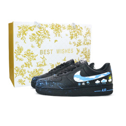 Nike Air Force 1 Прогноз Погоды Устойчивые к Истиранию Лоу-топ Скейтборд Кроссовки Мужские - Синий Золотой Пакет для Покупок, цвет Blue Gold Shopping Bag fz0627-010（team1037-天气预报） | blue gold shopping bag
