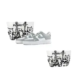 Nike Air Force 1 White Ink Elegance Антискользящие износостойкие низкие скейтбордские кроссовки унисекс серый белый, цвет Gray White hm9483-001(team619-白墨逸韵s-box) | gray white