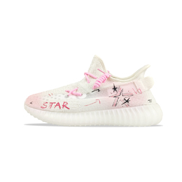 Adidas Изи Буст 350 В2 дышащие низкие кеды унисекс бело-розовые, цвет White Pink hq6316(team76-粉星闪闪） | white pink