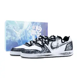 Nike Эбернон Смертельная Коса Устойчивые к скольжению Износостойкие Низкие Скейтборд Кроссовки Мужские Черно-Белые Черно-Белые (Специальная Покупная Сумка) aq1774-102（team836-死神镰刀-sbox） | black white (special shopping bag)