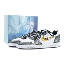 Nike Эбернон позолоченные низкие скейтерские кроссовки мужские черно-бело-золотые с фирменной сумкой для покупок, цвет Black White Gold (Special Shopping Bag) aq1774-102（team836-鎏金） | black white gold (special shopping bag)