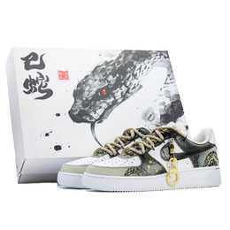 Nike Кроссовки Air Force 1 скейтбордические мужские низкие желто-зеленые с узором "Золотая тень змеи" (подарочная коробка "Змея"), цвет Golden Snake Shadow Pattern (Snake Gift Box) cw2288-111(team919-金蛇影纹礼盒版） | golden snake shadow pattern (snake gift box)