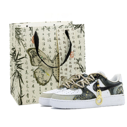 Кроссовки Nike Air Force 1 Skateboard мужские низкие желто-зеленые с узором "Золотая тень змеи", цвет Golden Snake Shadow Pattern (Obsidian Box) cw2288-111(team919-金蛇影纹礼盒版） | golden snake shadow pattern (obsidian box)