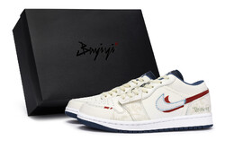 Баскетбольные кроссовки Air 1 Vintage Men Low-Touch Red Jordan, цвет Off White Red 553558-414(team80-男款草木白石s-box) | off white red