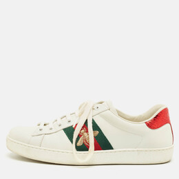 Gucci White Snakeskin Embossed and Leather Ace Web Lace Up Sneakers Size 39.5 1222907