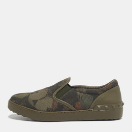 Valentino Green Canvas and Leather Slip On Sneakers Size 40 1222572