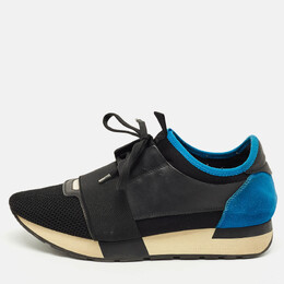 Balenciaga Black/Blue Fabric and Leather Race Runner Low Top Sneakers Size 39 1222764