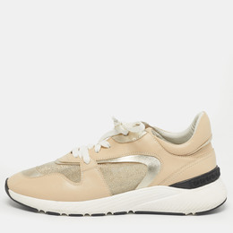 Casadei Beige Leather and Mesh Lace Up Sneakers Size 41 1223296