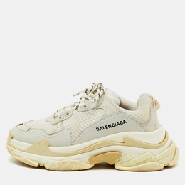 Balenciaga White/Grey Faux Leather and Mesh Triple S Low Top Sneakers Size 38 1222740