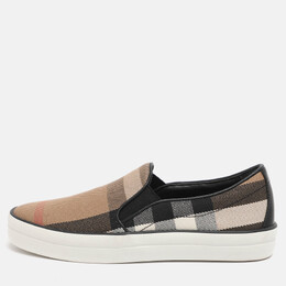 Burberry Beige/Black Canvas And Leather Gauden Slip On Sneakers 35 1223392