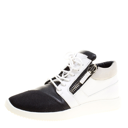 Giuseppe Zanotti Monochrome Leather and Mesh Megatron Lace Up Sneakers Size 40 127606