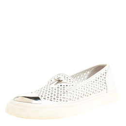 Giuseppe Zanotti White Perforated Leather Metal Cap Toe Skate Sneakers Size 40 153128