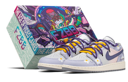 Jordan Баскетбольные кроссовки Air 1 FZBB Low Top Vintage GS, желто-фиолетовые 553560-053(teama-aj爱心紫色s-box)