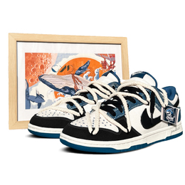 Nike Кроссовки для скейтбординга Dunk Low, мужские, черные, белые, синие dv0834-101(team93-黑蓝闪电） | blue