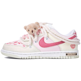Nike Dunk Low GS Устойчивые к скольжению, износостойкие легкие низкие кроссовки для скейтбординга бежево-розовые dh9765-100(team4-女款飞天花花)