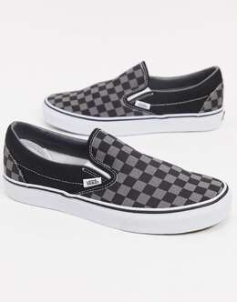 Кроссовки без шнуровки Vans Classic в черно-серую шахматную клетку 131864758 | charcoal
