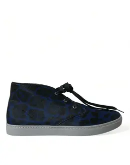 Dolce & Gabbana Blue Calfskin Leopard Mid Top Sneakers Shoes - EU43/US10 mv5435-43