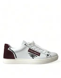 Dolce & Gabbana White Bordeaux Leather Logo Low Top Sneakers Shoes - EU39.5/US6.5 mv5427-39.5