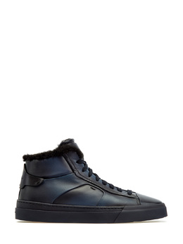 Santoni Утепленные мехом кеды из гладкой кожи с эффектом патины 245532