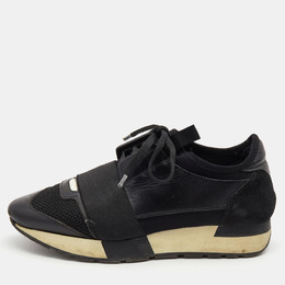Balenciaga Black Leather and Mesh Race Runner Low Top Sneakers Size 37 821710