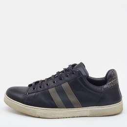 Gucci Grey Leather and Watersnake Leather Web Detail Low Top Sneakers Size 42.5 805575