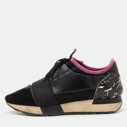 Balenciaga Black Leather, Fabric and Suede Race Runner Sneakers Size 38 798237