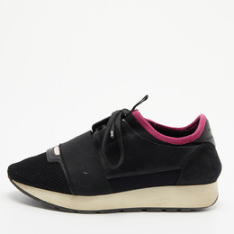 Balenciaga Black/Pink Leather And Mesh Race Runner Low Top Sneakers Size 37 777634