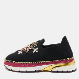 Dolce & Gabbana Black Neoprene Barcelona Crystal Embellished Sneakers Size 40.5 766566