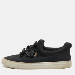 Tory Burch Black Neoprene and Leather Blossom Applique Slip On Sneakers Size 40.5 761864