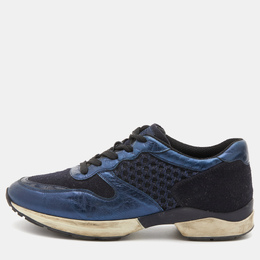 Tod's Navy Blue/Black Leather and Mesh Low Top Sneakers Size 37.5 758674