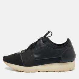 Balenciaga Black Leather and Mesh Race Runner Sneakers Size 39 758779