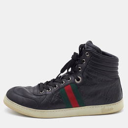 Gucci Black Guccissima Leather Web Detail High Top Sneakers Size 41.5 730897