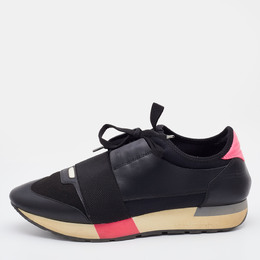 Balenciaga Black Leather and Knit Fabric Race Runner Sneakers Size 40 725311