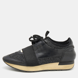 Balenciaga Black Leather and Fabric Race Runner Low Top Sneakers Size 39 723577